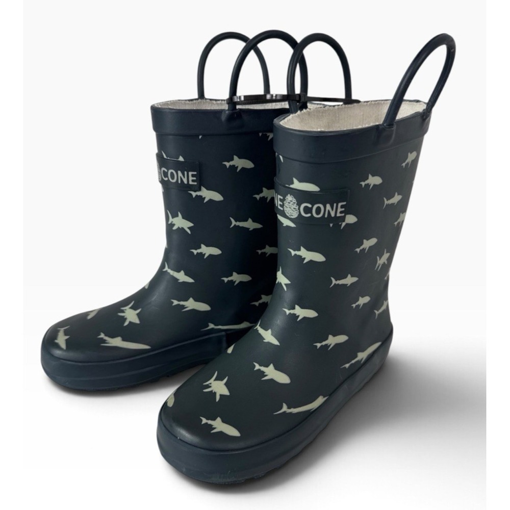 LoneCone Unisex Toddler Kid 10T (Ages1-3) Rainboots Shark Attack Blue Silver